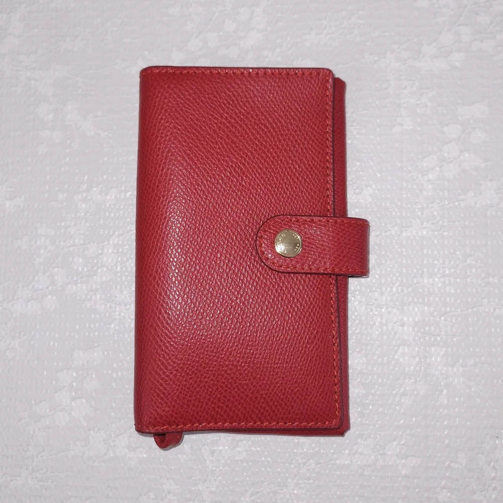 COACH Crossgrain Red Leather Phone Clutch Wristlet